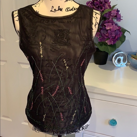 Sheer Tank with Floral Embroidery Size Large - Picture 2 of 7